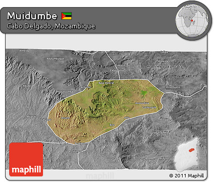 Satellite 3D Map of Muidumbe, desaturated