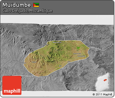 Satellite 3D Map of Muidumbe, desaturated