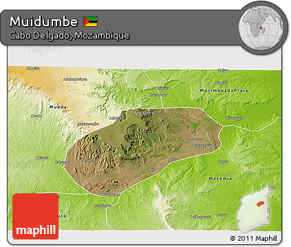Satellite 3D Map of Muidumbe, physical outside