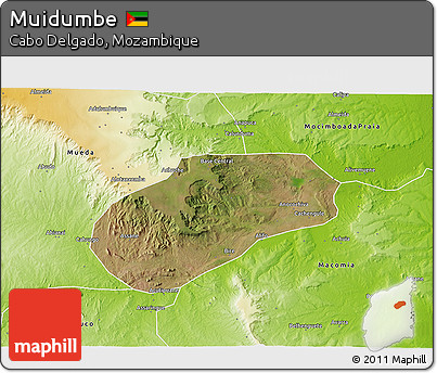 Satellite 3D Map of Muidumbe, physical outside