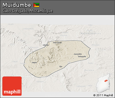 Shaded Relief 3D Map of Muidumbe, lighten