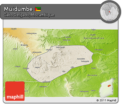 Shaded Relief 3D Map of Muidumbe, physical outside