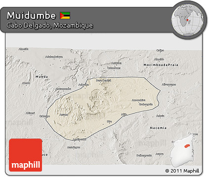 Shaded Relief 3D Map of Muidumbe, semi-desaturated