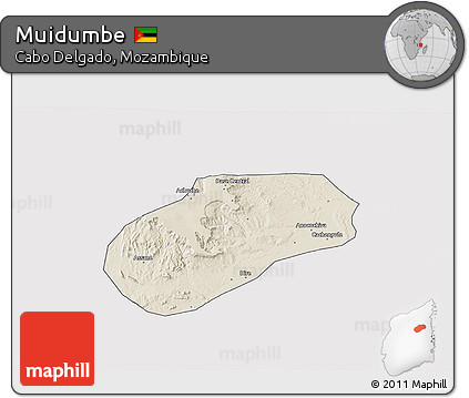 Shaded Relief 3D Map of Muidumbe, single color outside
