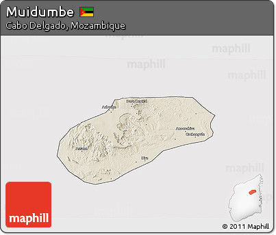 Shaded Relief 3D Map of Muidumbe, single color outside