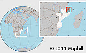 Gray Location Map of Muidumbe, highlighted country, highlighted parent region, within the entire country