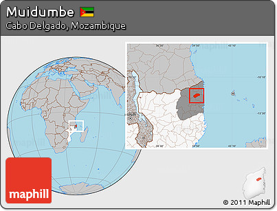 Gray Location Map of Muidumbe, highlighted country, highlighted parent region