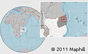 Gray Location Map of Muidumbe, highlighted country, highlighted parent region, hill shading