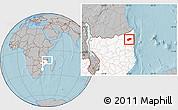 Gray Location Map of Muidumbe, highlighted country, hill shading