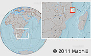 Gray Location Map of Muidumbe, highlighted parent region, within the entire country, hill shading