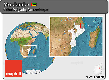 Satellite Location Map of Muidumbe, highlighted country, highlighted parent region, within the entire country