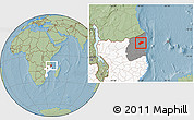 Savanna Style Location Map of Muidumbe, highlighted country, highlighted parent region, hill shading