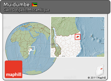 Savanna Style Location Map of Muidumbe, highlighted country, hill shading