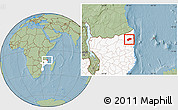Savanna Style Location Map of Muidumbe, highlighted country, hill shading