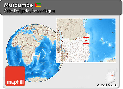 Shaded Relief Location Map of Muidumbe, highlighted country