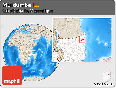 Shaded Relief Location Map of Muidumbe, highlighted country