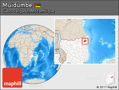 Shaded Relief Location Map of Muidumbe, highlighted country