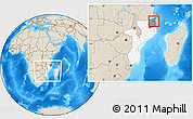 Shaded Relief Location Map of Muidumbe, highlighted country, highlighted parent region, within the entire country
