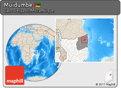 Shaded Relief Location Map of Muidumbe, highlighted country, highlighted parent region