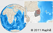 Shaded Relief Location Map of Muidumbe, highlighted country, highlighted parent region