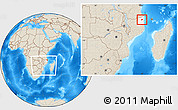 Shaded Relief Location Map of Muidumbe, highlighted parent region, within the entire country
