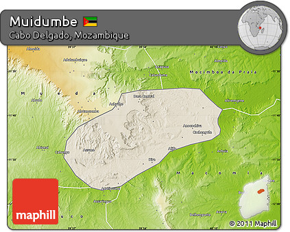 Shaded Relief Map of Muidumbe, physical outside