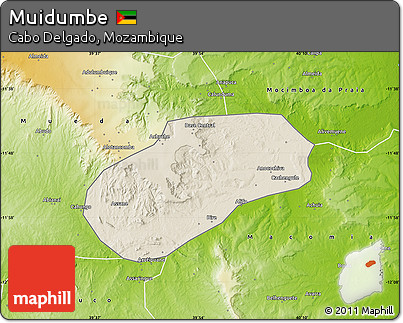 Shaded Relief Map of Muidumbe, physical outside