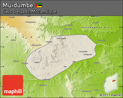 Shaded Relief Map of Muidumbe, physical outside
