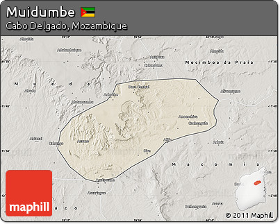 Shaded Relief Map of Muidumbe, semi-desaturated