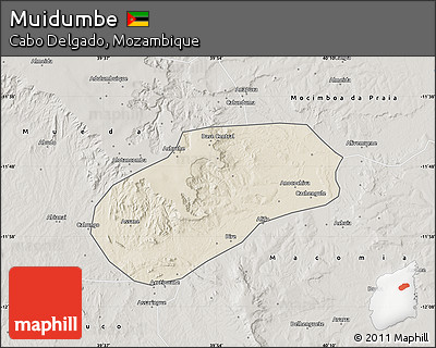 Shaded Relief Map of Muidumbe, semi-desaturated