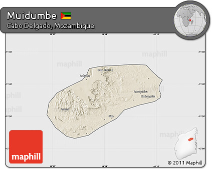 Shaded Relief Map of Muidumbe, single color outside