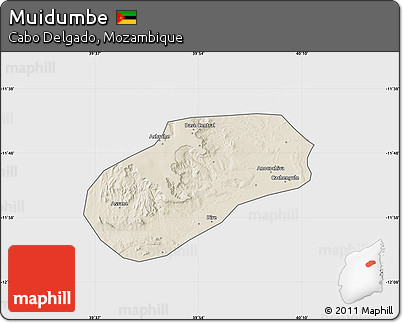 Shaded Relief Map of Muidumbe, single color outside