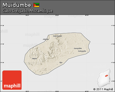 Shaded Relief Map of Muidumbe, single color outside