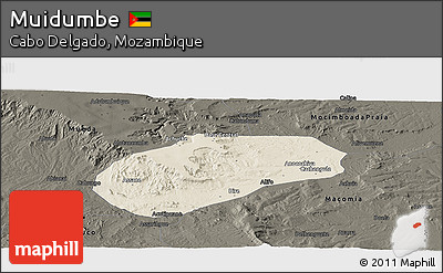 Shaded Relief Panoramic Map of Muidumbe, darken
