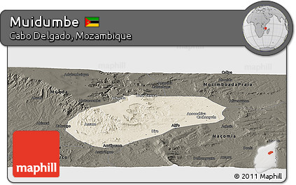 Shaded Relief Panoramic Map of Muidumbe, darken