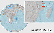 Gray Location Map of Palma, within the entire country, hill shading