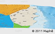 Shaded Relief Panoramic Map of Palma, political outside