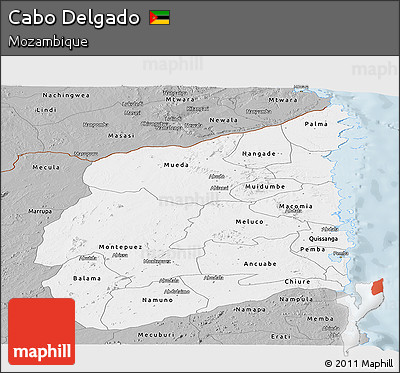 Gray Panoramic Map of Cabo Delgado