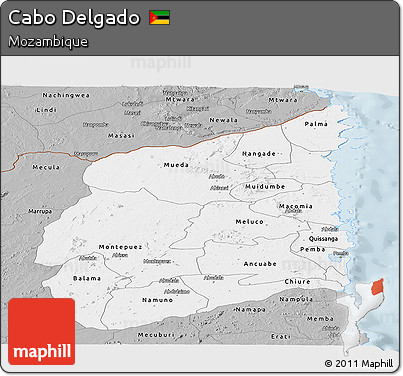 Gray Panoramic Map of Cabo Delgado