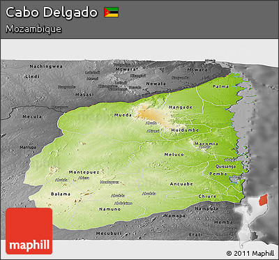 Physical Panoramic Map of Cabo Delgado, darken, desaturated