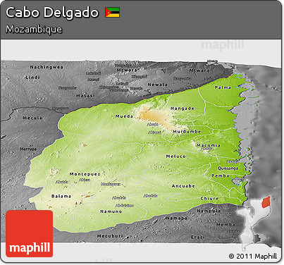 Physical Panoramic Map of Cabo Delgado, darken, desaturated