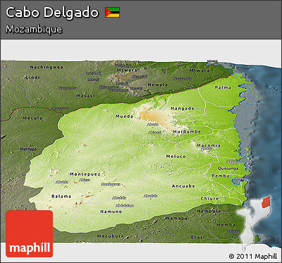 Physical Panoramic Map of Cabo Delgado, darken