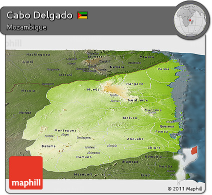 Physical Panoramic Map of Cabo Delgado, darken