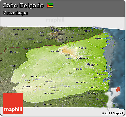 Physical Panoramic Map of Cabo Delgado, darken