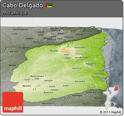 Physical Panoramic Map of Cabo Delgado, darken, semi-desaturated