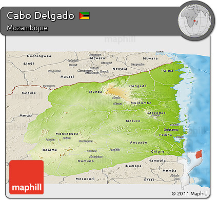 Physical Panoramic Map of Cabo Delgado, shaded relief outside
