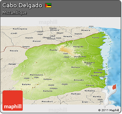 Physical Panoramic Map of Cabo Delgado, shaded relief outside