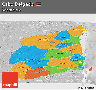 Political Panoramic Map of Cabo Delgado, lighten, desaturated