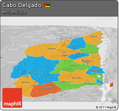 Political Panoramic Map of Cabo Delgado, lighten, desaturated