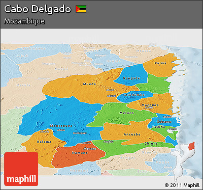 Political Panoramic Map of Cabo Delgado, lighten